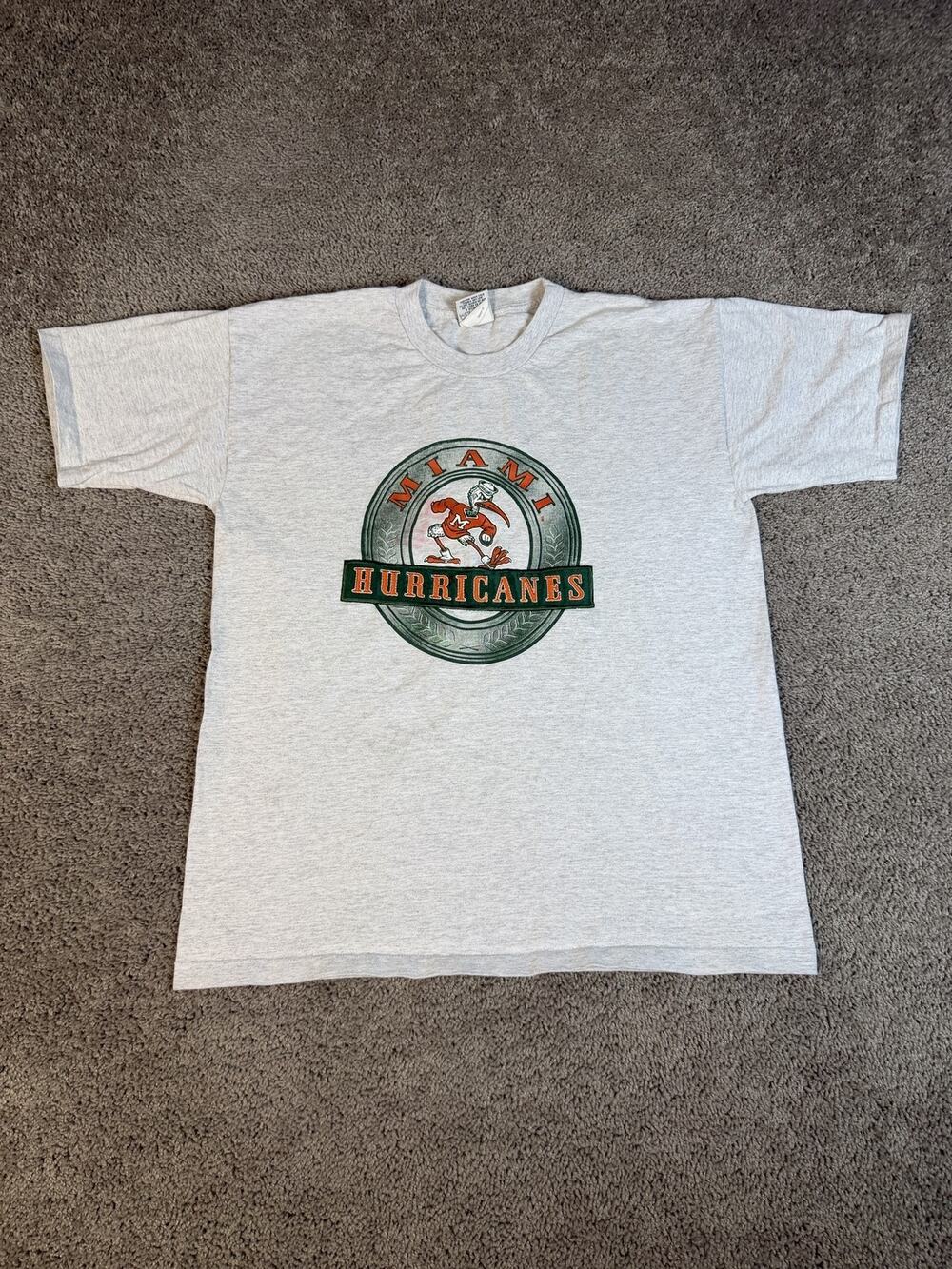 VTG Miami Hurricanes Nutmeg Mills Shirt Mens XL Gray Graphic Crew Neck Cotton